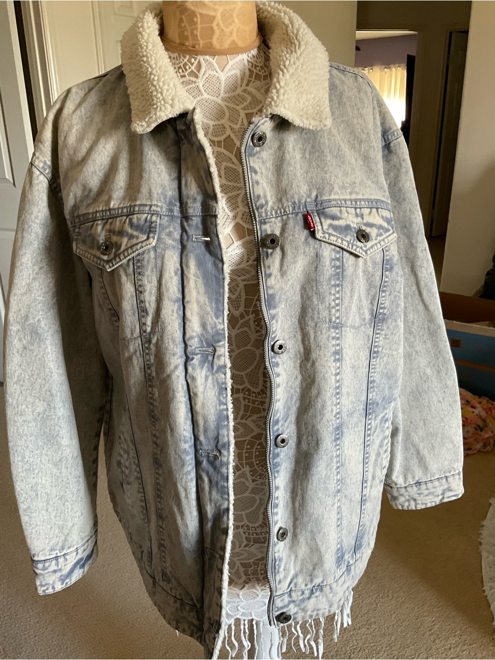 Levi's Light Blue Acid Wash Sherpa-Trim Denim Jacket
